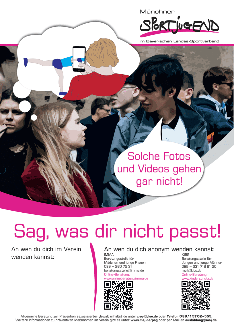 Plakat mit jungen Menschen, Text über Schutz vor unerwünschten Fotos und Anlaufstellen für Hilfe.